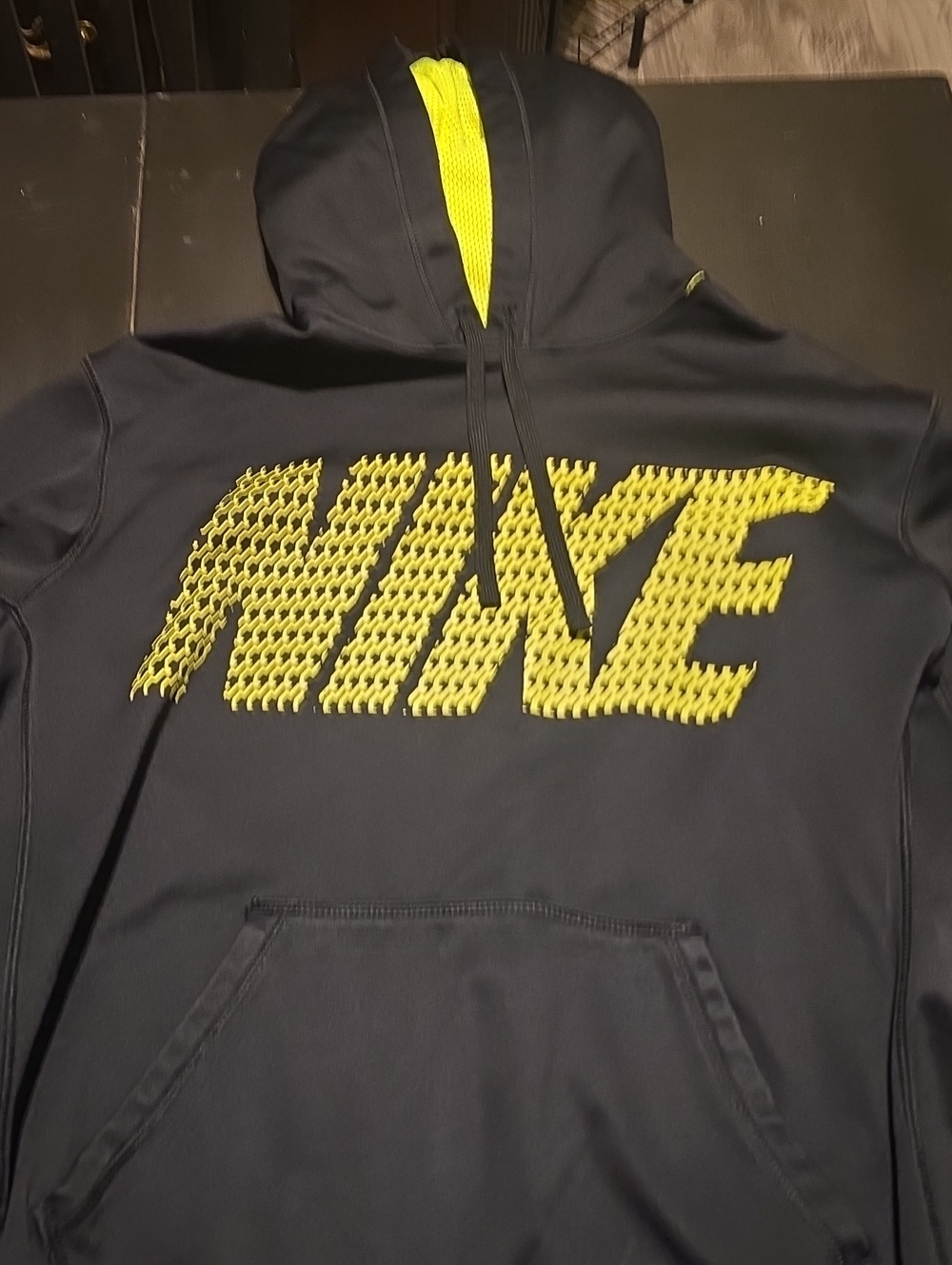 Nike Men's Black Pullover Hoodie with Yellow Logo Detail